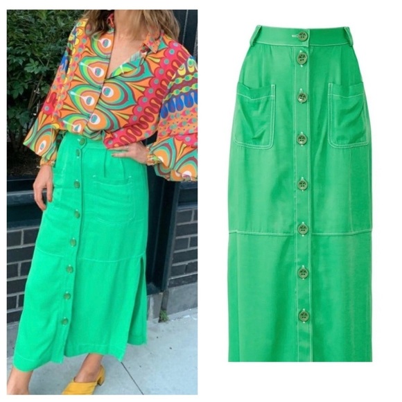 See by Chloe Kelly green button up pocket front midi skirt 30291 - Picture 1 of 11